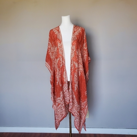 Breezy Lane Paisley Sheer Boho Open Front Kimono Swimsuit Coverup Duster Gypsy - Picture 4 of 10